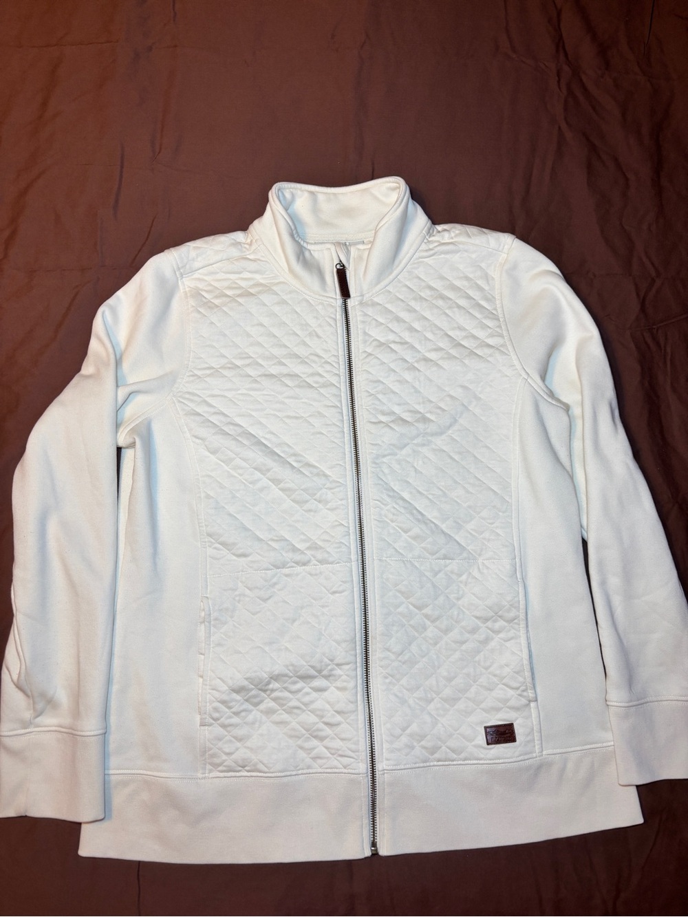 LL Bean Quilted Full Zip Sweatshirt Jacket Womens Large White Ivory Outdoor